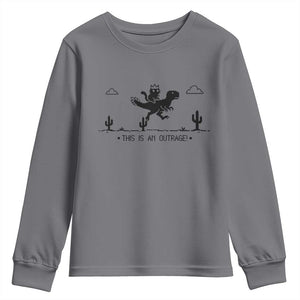 Funny Cat Riding Dinosaur Pixel Retro Youth Sweatshirt This Is An Outrage TS12 Charcoal Print Your Wear
