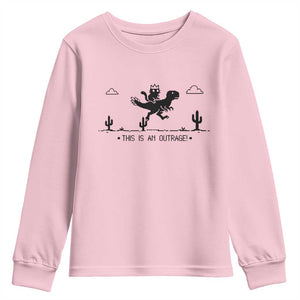 Funny Cat Riding Dinosaur Pixel Retro Youth Sweatshirt This Is An Outrage TS12 Light Pink Print Your Wear