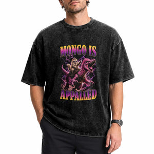 Fantasy Book Reader Geeky Cat Lover Washed Cotton T-Shirt Mongo Is Appalled