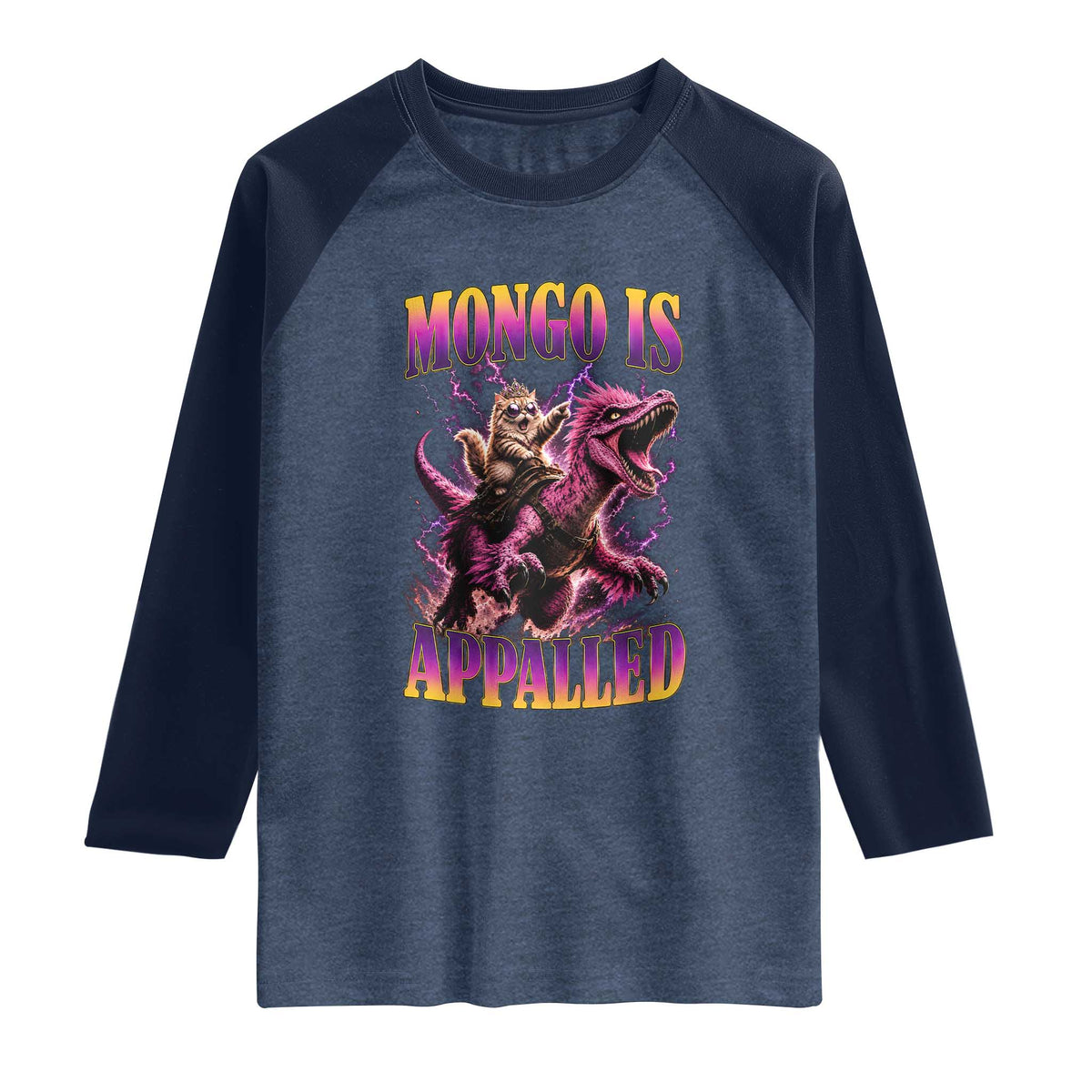 Fantasy Book Reader Geeky Cat Lover Raglan Shirt Mongo Is Appalled TS12 Heather Denim Navy Print Your Wear