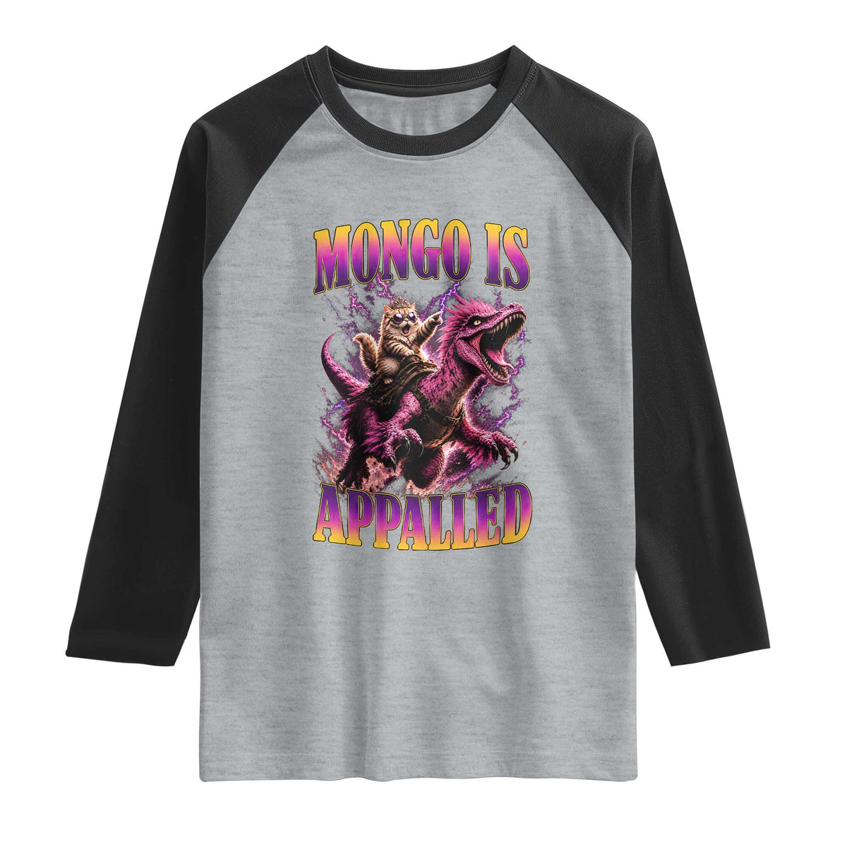 Fantasy Book Reader Geeky Cat Lover Raglan Shirt Mongo Is Appalled TS12 Heather Gray Black Print Your Wear