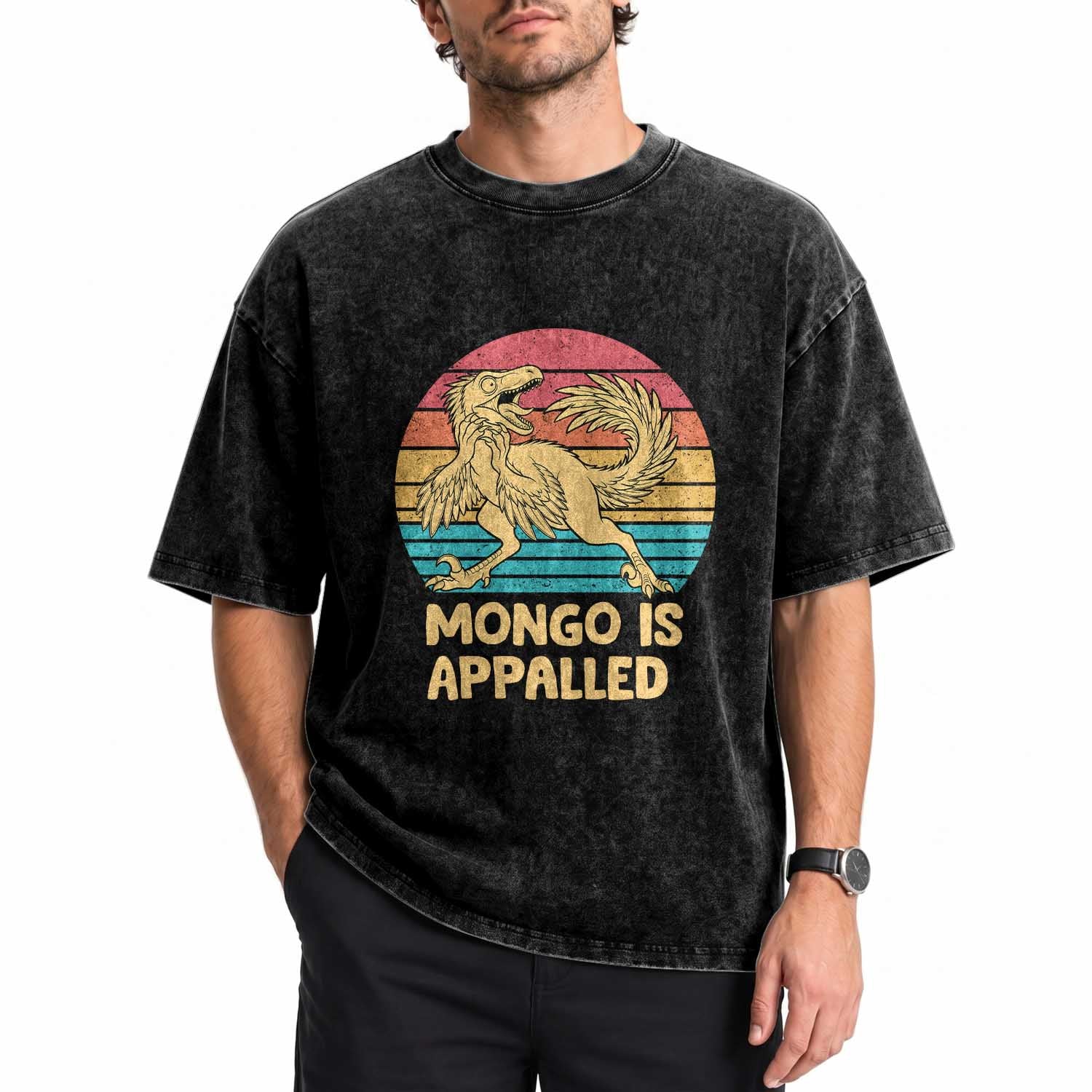 Mongo Is Appalled Washed Cotton T-Shirt Funny Dinosaur Gamer Book Lover Retro Gift