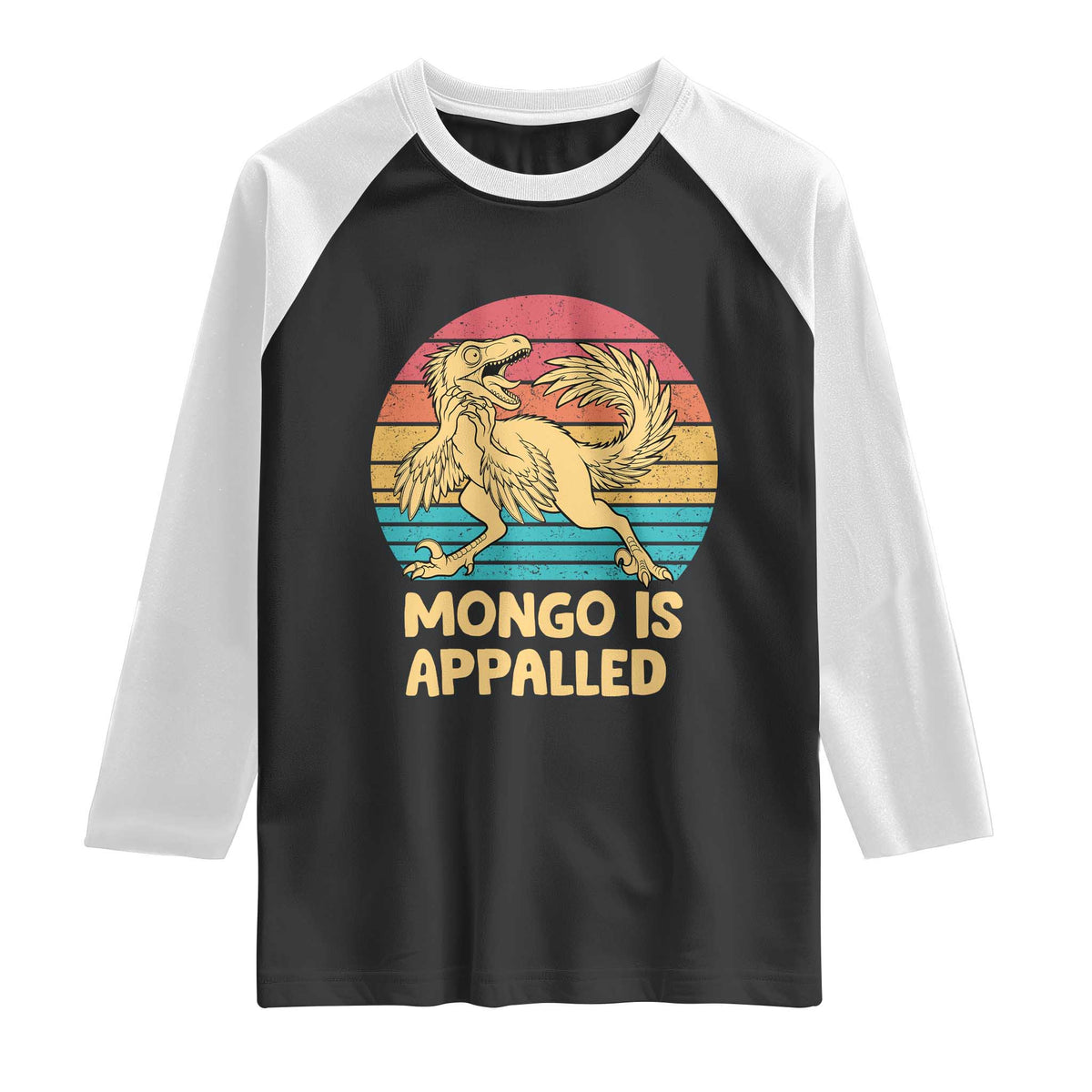 Mongo Is Appalled Raglan Shirt Funny Dinosaur Gamer Book Lover Retro Gift TS12 Black White Print Your Wear