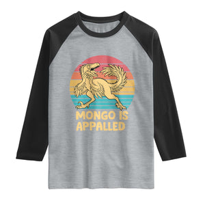 Mongo Is Appalled Raglan Shirt Funny Dinosaur Gamer Book Lover Retro Gift TS12 Heather Gray Black Print Your Wear