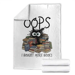Funny Black Cat Bookworm Gift Throw Blanket Oops I Bought More Books TS12 White Print Your Wear