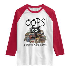 Funny Black Cat Bookworm Gift Raglan Shirt Oops I Bought More Books TS12 White Red Print Your Wear