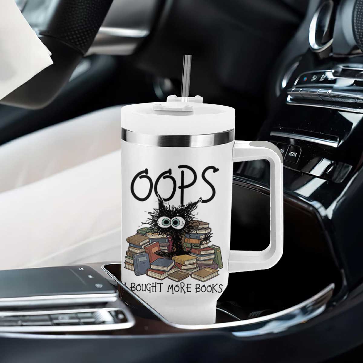 Funny Black Cat Bookworm Gift Tumbler With Handle Oops I Bought More Books TS12 Print Your Wear