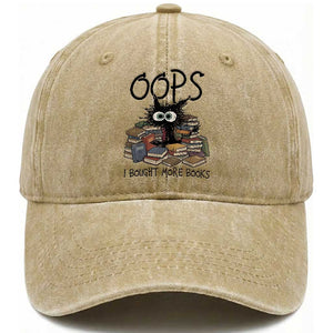 Funny Black Cat Bookworm Gift Washed Cotton Baseball Cap Oops I Bought More Books TS12 Print Your Wear