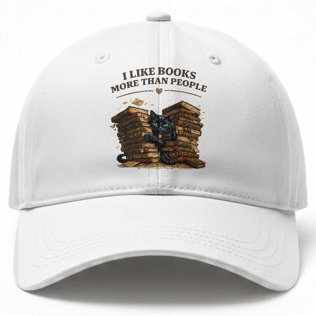 Funny Black Cat Bookworm Quote Baseball Cap I Like Books More Than People TS12 Print Your Wear