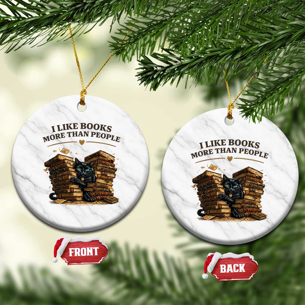Funny Black Cat Bookworm Quote Ceramic Ornament I Like Books More Than People TS12 1pc White Marble Print Your Wear