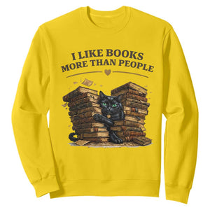 Funny Black Cat Bookworm Quote Sweatshirt I Like Books More Than People TS12 Daisy Print Your Wear