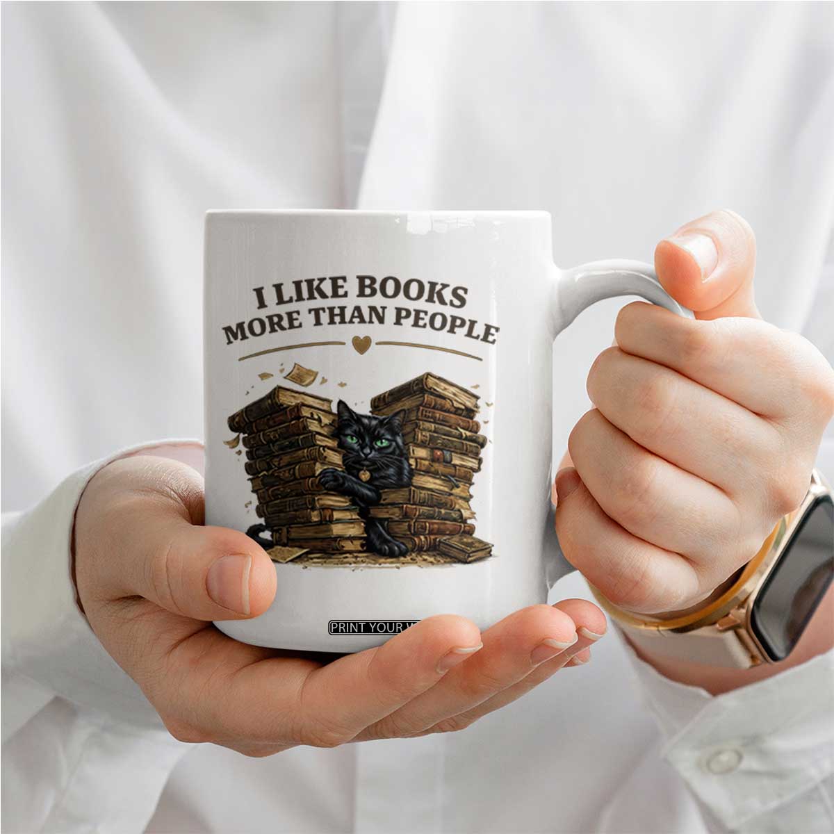 Funny Black Cat Bookworm Quote Coffee Mug I Like Books More Than People TS12 Print Your Wear