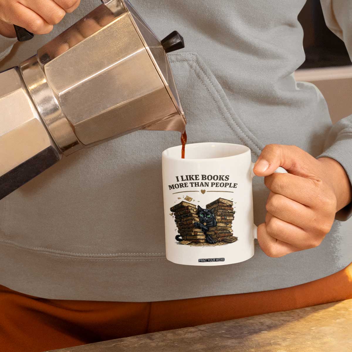 Funny Black Cat Bookworm Quote Coffee Mug I Like Books More Than People TS12 Print Your Wear