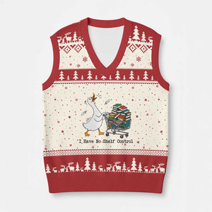 Funny Goose Book Lover V-Neck Knit Sweater Vest I Have No Shelf Control TS12 Beige Red Print Your Wear