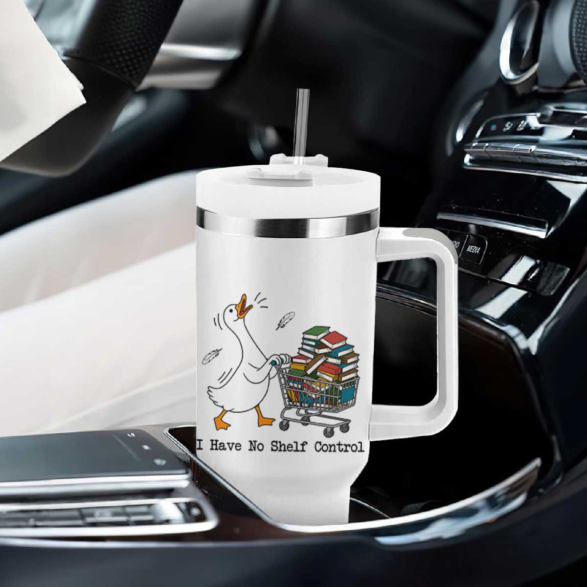 Funny Goose Book Lover Tumbler With Handle I Have No Shelf Control TS12 Print Your Wear