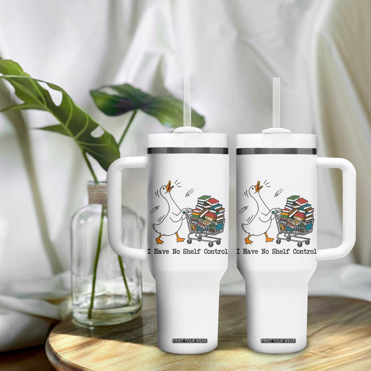 Funny Goose Book Lover Tumbler With Handle I Have No Shelf Control TS12 Print Your Wear