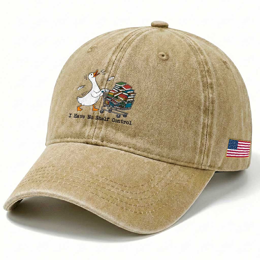 Funny Goose Book Lover Washed Cotton Baseball Cap I Have No Shelf Control TS12 Print Your Wear