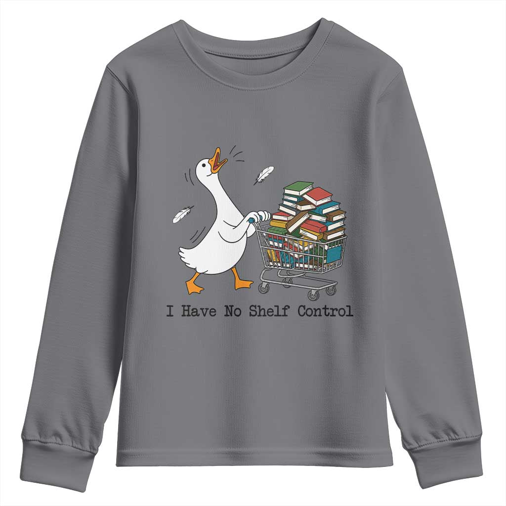 Funny Goose Book Lover Youth Sweatshirt I Have No Shelf Control TS12 Charcoal Print Your Wear