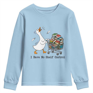 Funny Goose Book Lover Youth Sweatshirt I Have No Shelf Control TS12 Light Blue Print Your Wear