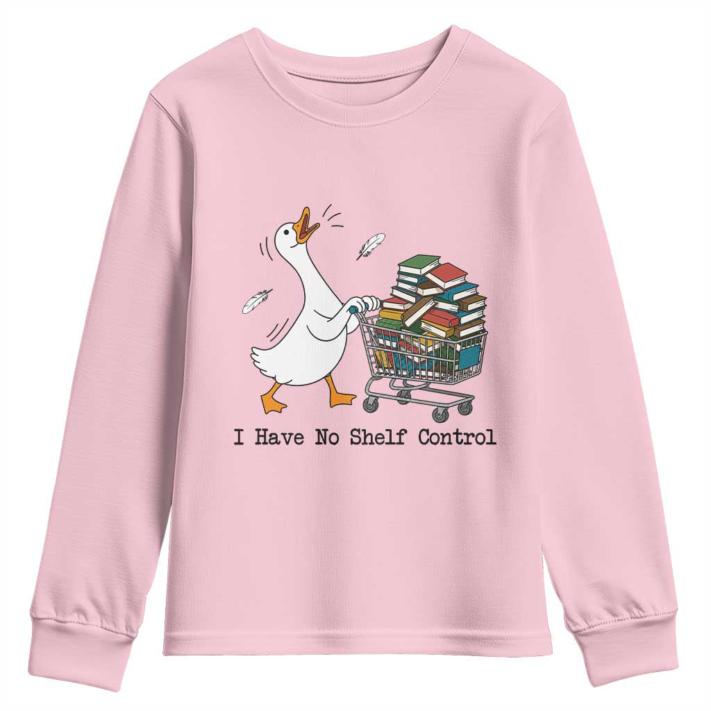 Funny Goose Book Lover Youth Sweatshirt I Have No Shelf Control TS12 Light Pink Print Your Wear