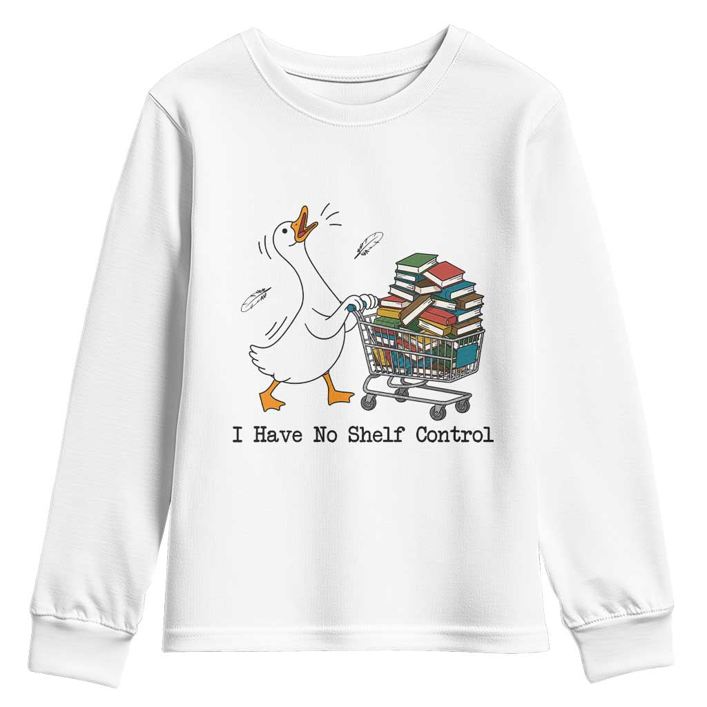 Funny Goose Book Lover Youth Sweatshirt I Have No Shelf Control TS12 White Print Your Wear