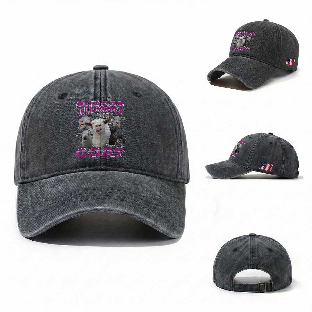 Funny Dirty Humor Washed Cotton Baseball Cap Throat Goat TS12 Washed Cap Universal Fit Dark Gray Print Your Wear