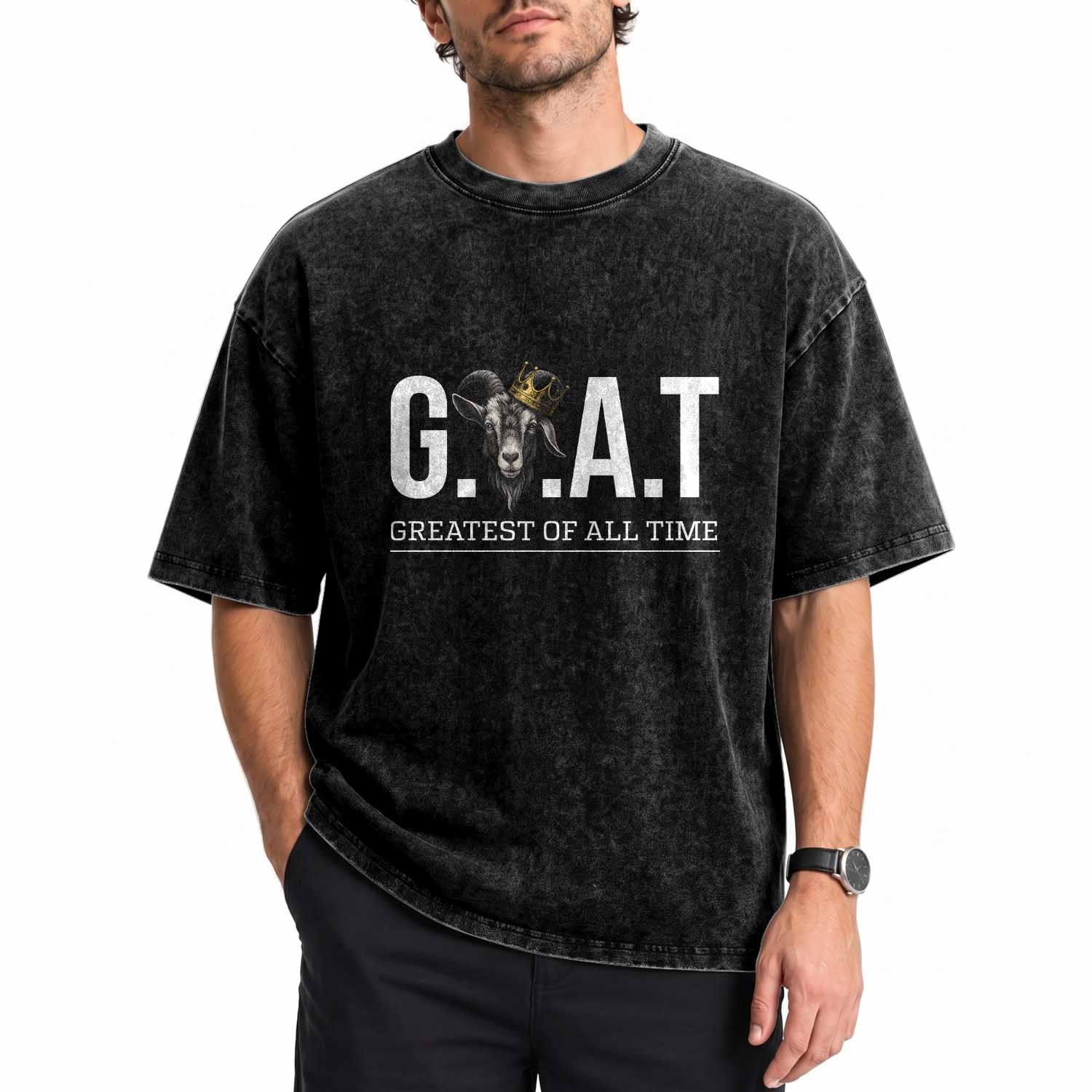 Funny Goat Lover Washed Cotton T-Shirt Motivational Quote Crowned G O A T Style