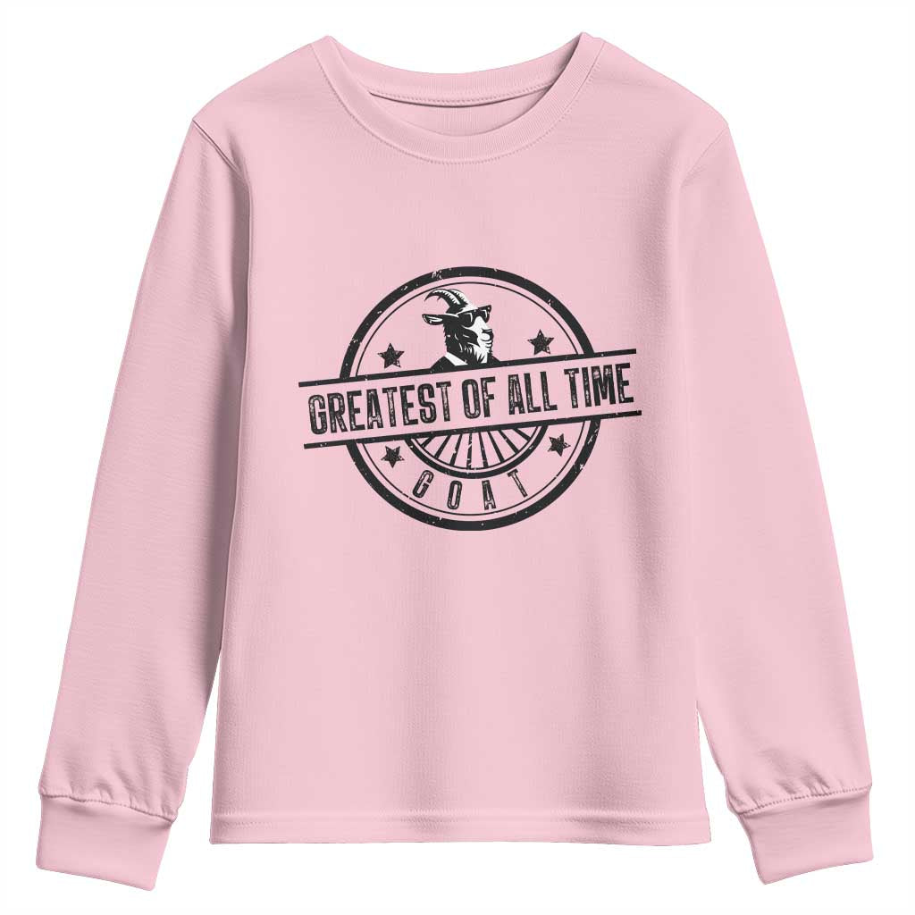 Funny Cool Goat With Sunglasses Youth Sweatshirt Animal Lover Farm Gift TS12 Light Pink Print Your Wear