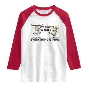 It Is Fine I Am Fine Everything Is Fine Raglan Shirt Funny Goat Lover Gift TS12 White Red Print Your Wear