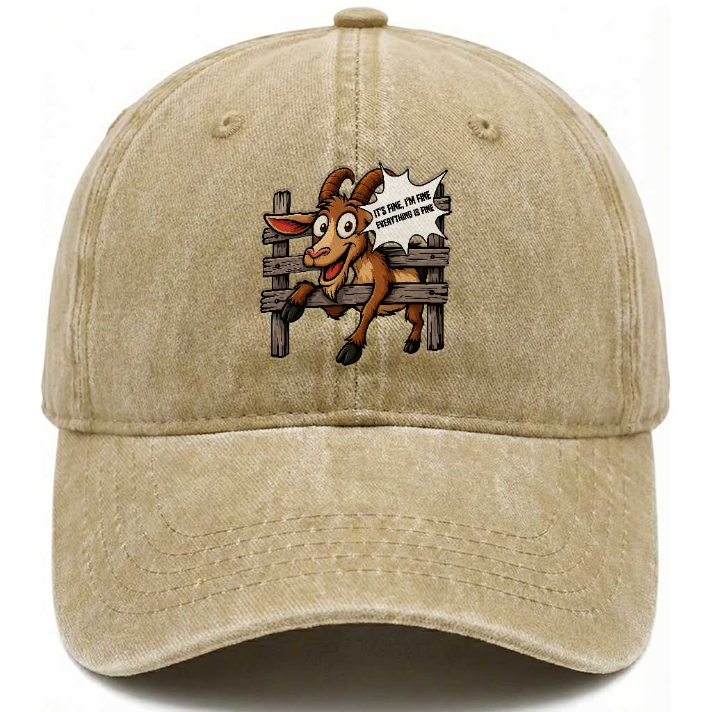 Funny Goat Washed Cotton Baseball Cap It Is Fine I Am Fine Everything Is Fine TS12 Print Your Wear