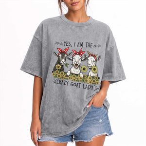 I Am The Crazy Goat Lady Washed Cotton T-Shirt Goat Lady Gift