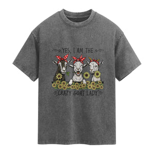 I Am The Crazy Goat Lady Washed Cotton T-Shirt Goat Lady Gift