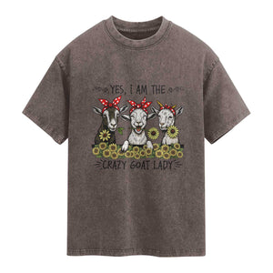 I Am The Crazy Goat Lady Washed Cotton T-Shirt Goat Lady Gift
