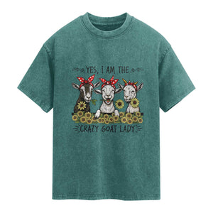 I Am The Crazy Goat Lady Washed Cotton T-Shirt Goat Lady Gift