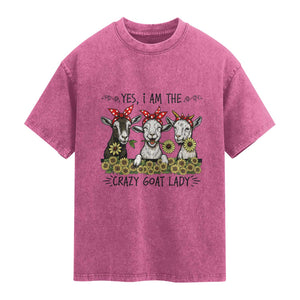 I Am The Crazy Goat Lady Washed Cotton T-Shirt Goat Lady Gift