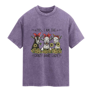 I Am The Crazy Goat Lady Washed Cotton T-Shirt Goat Lady Gift