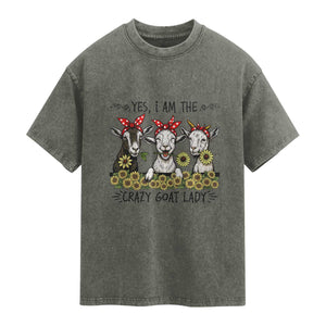 I Am The Crazy Goat Lady Washed Cotton T-Shirt Goat Lady Gift