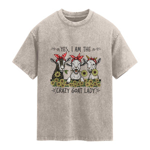 I Am The Crazy Goat Lady Washed Cotton T-Shirt Goat Lady Gift