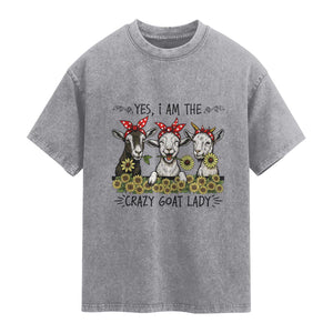 I Am The Crazy Goat Lady Washed Cotton T-Shirt Goat Lady Gift