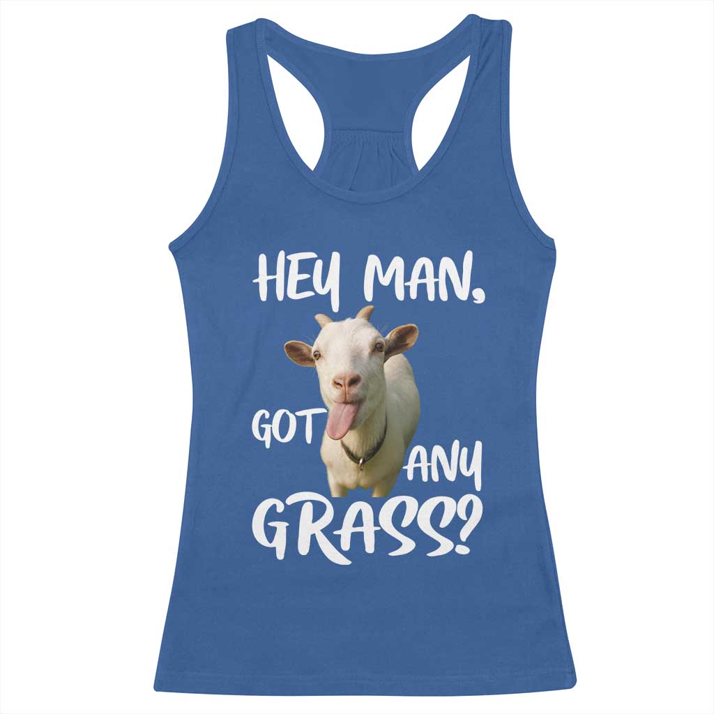 Hey Man Got Any Grass Racerback Tank Top Funny Goat Stoner Gift TS12 Royal Blue Print Your Wear
