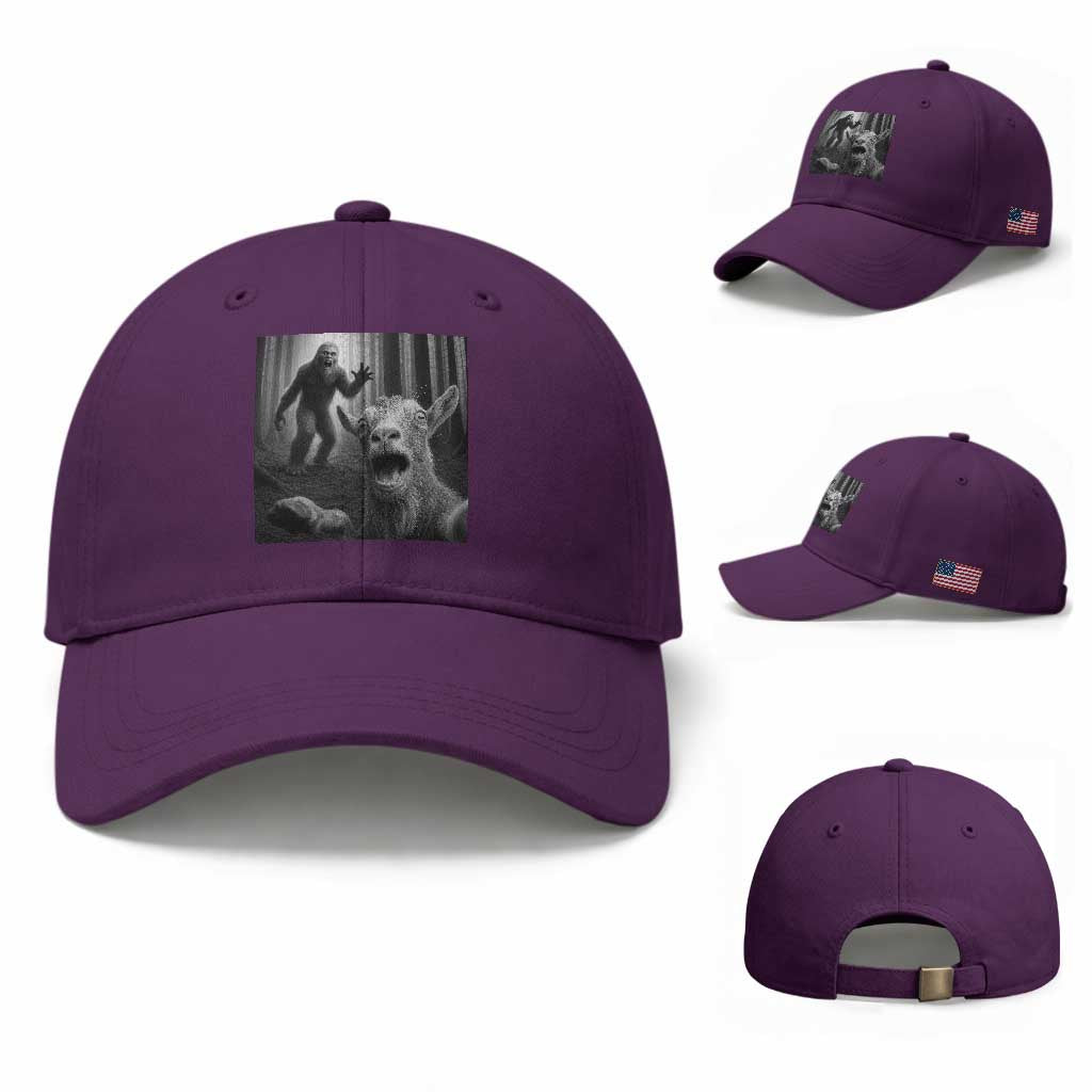 Goat Selfie With Bigfoot Baseball Cap Funny Cryptid Gift TS12 Baseball Cap Universal Fit Purple Print Your Wear