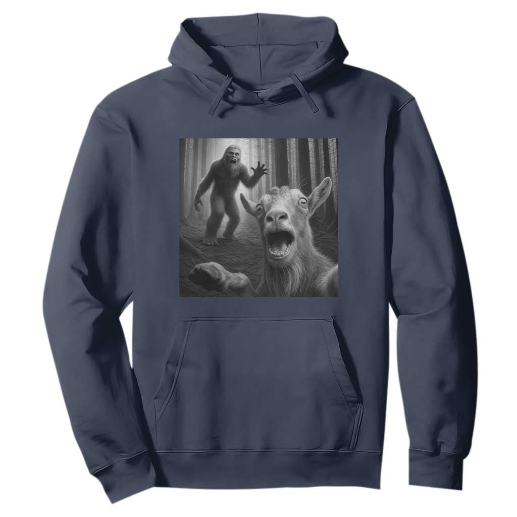 Goat Selfie With Bigfoot Hoodie Funny Cryptid Gift TS12 Navy Print Your Wear