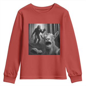 Goat Selfie With Bigfoot Youth Sweatshirt Funny Cryptid Gift TS12 Red Print Your Wear