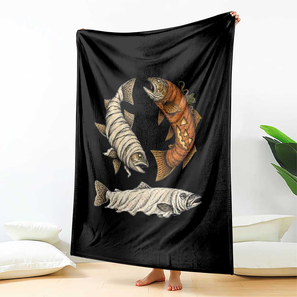 Funny Halloween Fisherman Trout Throw Blanket Ghost Pumpkin Mummy Spooky