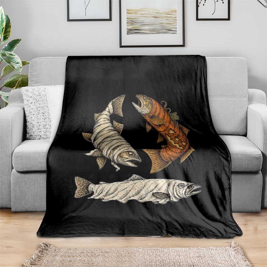 Funny Halloween Fisherman Trout Throw Blanket Ghost Pumpkin Mummy Spooky