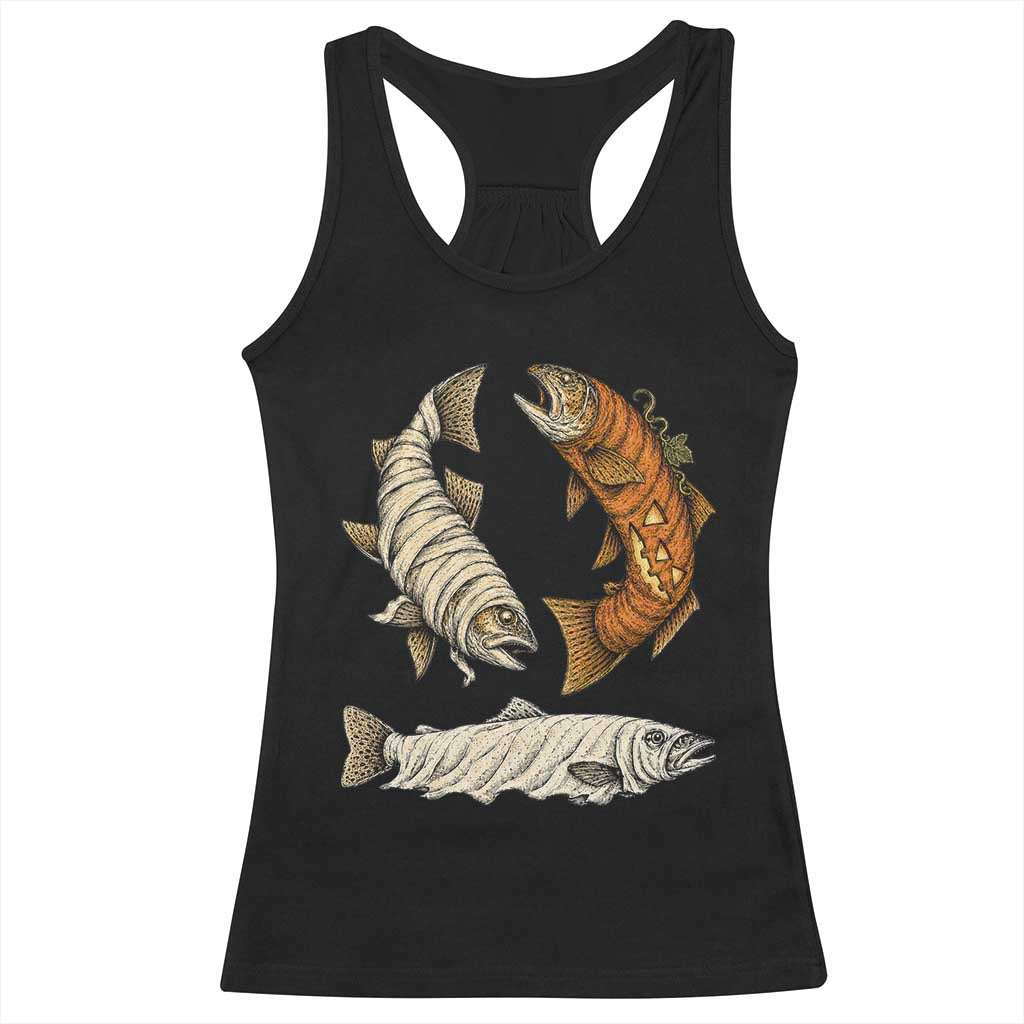 Funny Halloween Fisherman Trout Racerback Tank Top Ghost Pumpkin Mummy Spooky