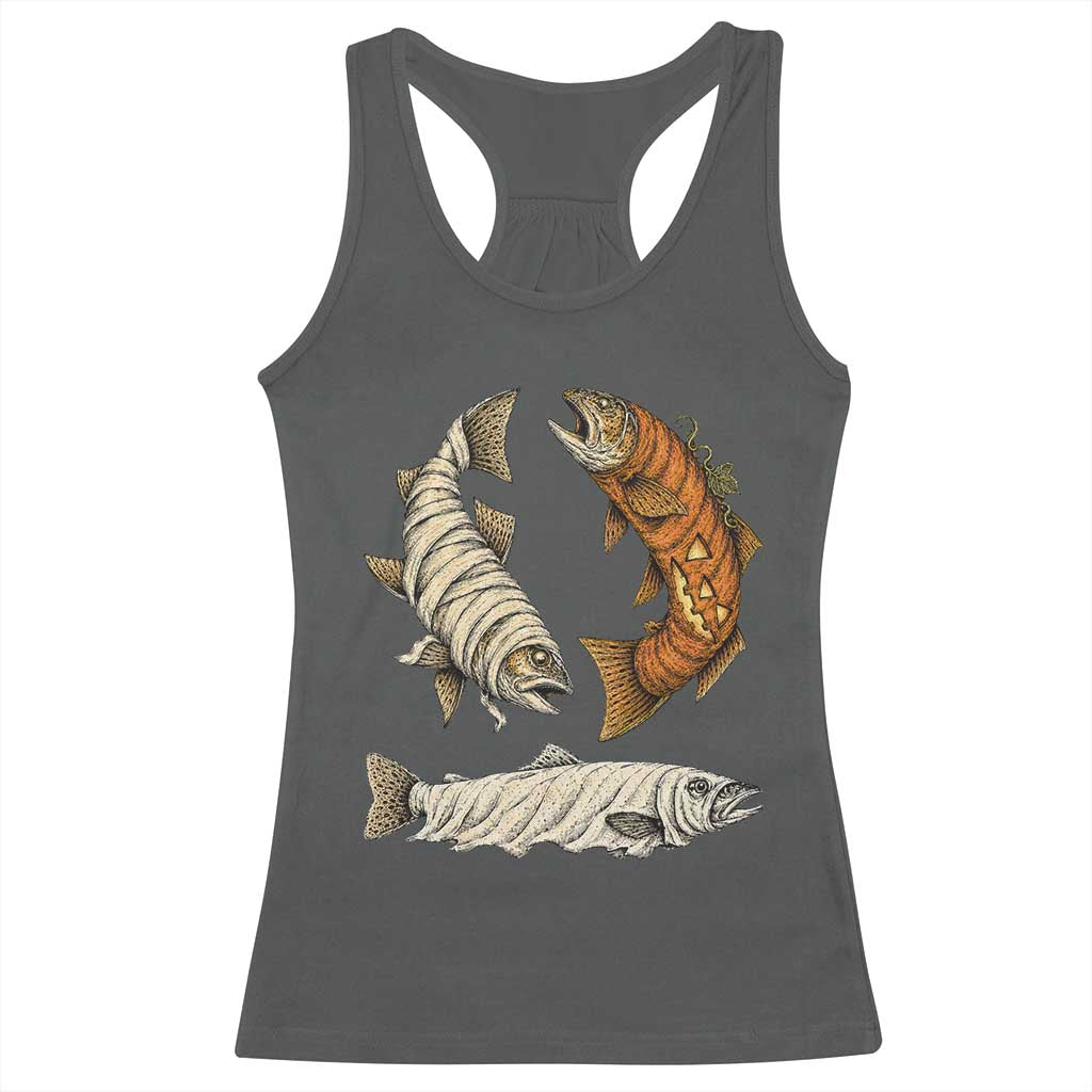 Funny Halloween Fisherman Trout Racerback Tank Top Ghost Pumpkin Mummy Spooky