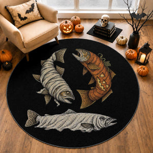 Funny Halloween Fisherman Trout Round Rug Ghost Pumpkin Mummy Spooky