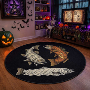 Funny Halloween Fisherman Trout Round Rug Ghost Pumpkin Mummy Spooky