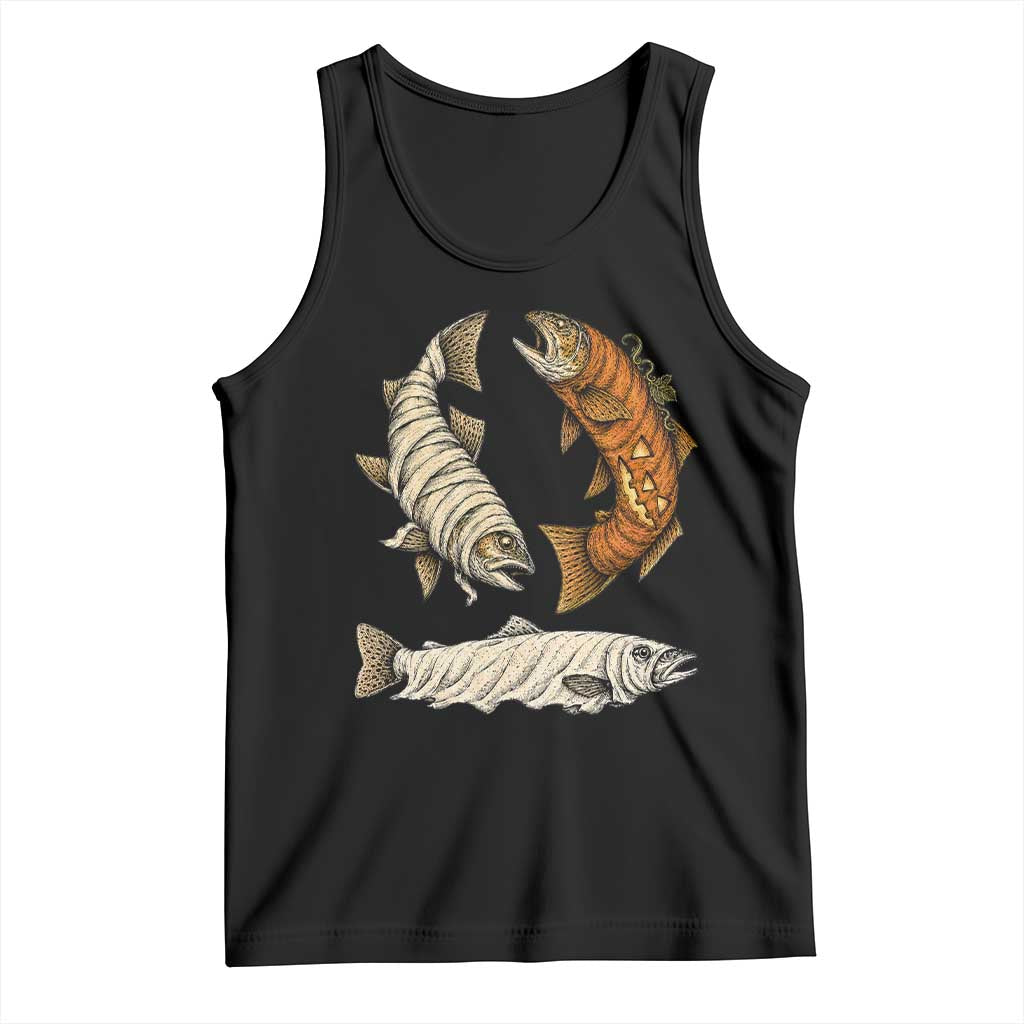 Funny Halloween Fisherman Trout Tank Top Ghost Pumpkin Mummy Spooky